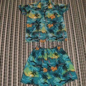 Rima Tropical Floral Outfit Set Short Sleeve Hawaiian Shirt & Matching Shorts